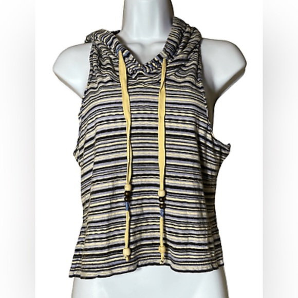 We The Free on fire blue stripe multi coloured hooded sleeveless crop top XS - Picture 7 of 7